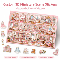 Autocollants personnalisés Kawaii en verre rose pour serre miniature 3D, scène de jardin de roses, dentelle, fête du thé, décoration florale