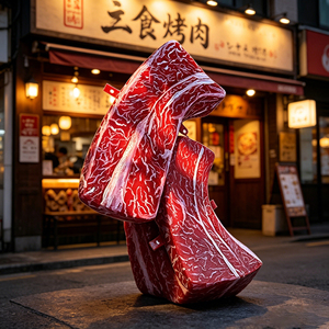 Scultura in Fibra <span class=keywords><strong>di</strong></span> Vetro a Forma <span class=keywords><strong>di</strong></span> Costata <span class=keywords><strong>di</strong></span> Manzo Marmorizzata, Modello Ornamentale a Grandezza Naturale per Esterni - Product Image 2