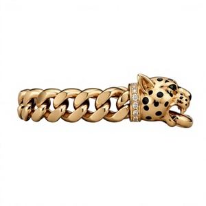 Bracelet Orelia Iuxe en argent plaqué avec tête de léopard, chaîne à maillons en zircon, bracelet animal unisexe pour cadeau de fête - Product Image 5