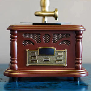 Tocadiscos de vinilo de aspecto antiguo en oferta, con 3 velocidades, control remoto, radio FM y Bluetooth, gabinete de madera, para decoración de oficina. - Product Image 5