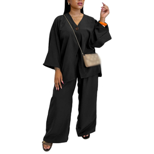 ชุดเซ็ตสองชิ้นสำหรับผู้หญิง คุณภาพสูง ระบายอากาศได้ดี สไตล์ลำลอง: เสื้อแขนกุดและกางเกงขายาวทรงกว้าง แฟชั่น - Product Image 3