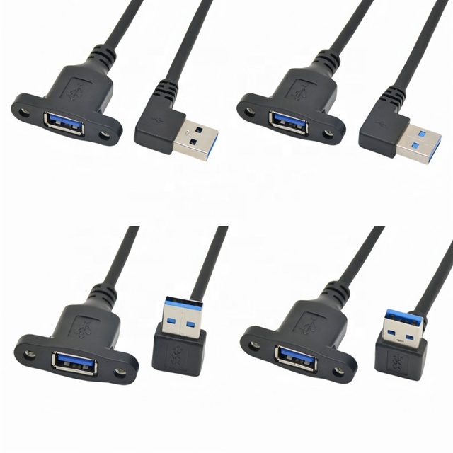 Right Angle Panel Mount USB3.0 Extension Cable 5Gbps 90 Degree USB 3.0 a Male to Female Panel Mount Extension Cord