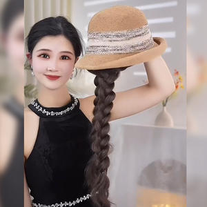 วิกผมยาวหยิกสำหรับผู้หญิง ยี่ห้อในประเทศ พร้อมหมวก ทรงผมปัดข้าง วิกผมใยสังเคราะห์คาเนคาลอน ไม่ต้องใช้กาว สำหรับทุกรูปหน้า - Product Image 4