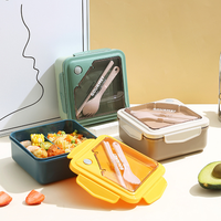 Lonchera Escolar Térmica a Prueba de Fugas con Juego de Cuchara y Tenedor, Lonchera Bento con Cubiertos para Niños
