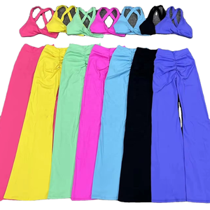 Ensemble de survêtement de sport et yoga pour femme, personnalisé, imperméable, à double bretelles, avec pantalon évasé et taille haute élastique, séchage rapide à l'avant, pour la gym - Product Image 1