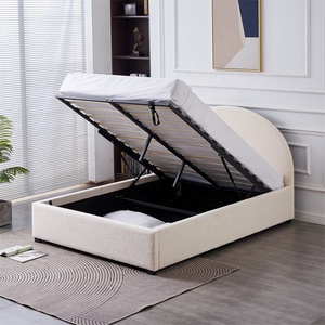 Lit capitonné en bois avec rangement intégré, taille Queen/King, prix d'usine, mobilier de chambre à coucher, lit moelleux - Product Image 2