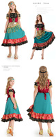 Robe de style bohème gitan pour filles avec pompons dorés et bordure à paillettes, costume de danse flamenco pour enfants, costume de performance cosplay