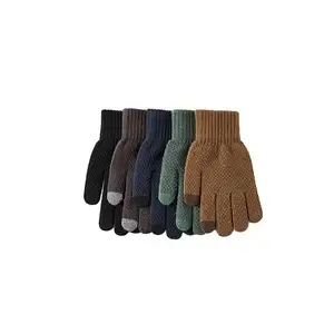 Зимние однотонные трикотажные перчатки, ветрозащитные и Холодостойкие перчатки для езды с сенсорным экраном и пятью пальцами для повседневного спорта, использования на открытом воздухе