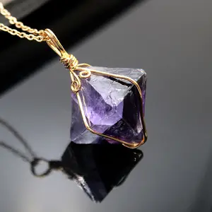 Wholesale Natural Fluorite Jewelry Colorful Crystal Necklace Pendant Women Ladies Tie Wire Plating Pendant