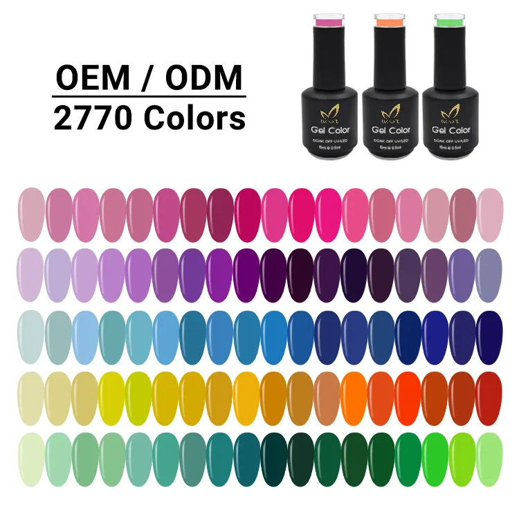 Mejor venta Nail Art Factory Supplies OEM Logo Muestra gratis 2770 Color Gel Venta al por mayor Nail UV Gel Polish