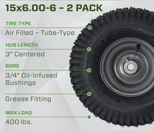Ensemble de roue de pneu de remplacement pneumatique HL 15x6.00-6 facile à installer pour les tondeuses à gazon Craftsman compatibles - Product Image 2