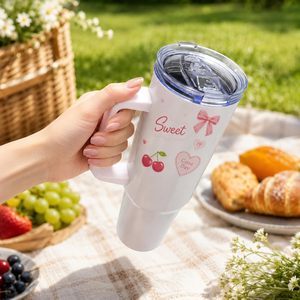Gobelets isothermes en acier inoxydable de 40 oz avec poignée, flacons sous vide isolés, isolation thermique de 6 à 12 heures, tasse de voyage blanche pour le bureau, écologique - Product Image 5