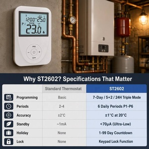 Termostato Digital Programable OEM SPDT para Calefacción y Refrigeración, Precisión <span class=keywords><strong>de</strong></span> 0.1°C, Pantalla LCD, 6 Periodos, Temporizador <span class=keywords><strong>de</strong></span> 7 Días para Sistema <span class=keywords><strong>de</strong></span> Caldera - Product Image 6