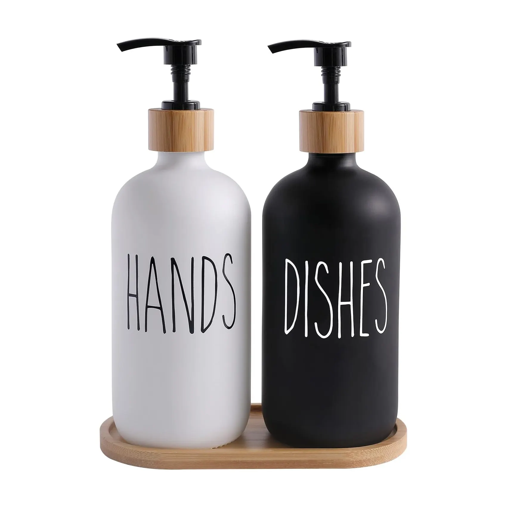 Glass Soap Dispenser Set with Tray Hand and Dish Soap Dispenser Bottle for Kitchen decor