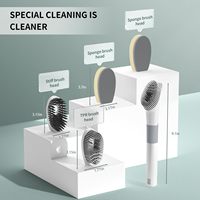 Brosse à vaisselle écologique Distributeur de savon Style raclette Manche en plastique 4 têtes de brosse de rechange Nettoyage multi-usage