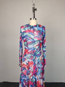 Robe de soirée élégante à imprimé fluide et col rond à manches longues pour femme, grande taille, nouvelle collection Viviblook Z225DS03 - Product Image 3