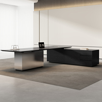 Bureau de direction haut de gamme, table élévatrice électrique design, en bois durable, style minimaliste moderne, avec armoire latérale L