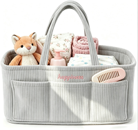 Panier de rangement pour chambre d'enfant en velours côtelé doux de qualité supérieure avec séparateurs amovibles et poignées, organisateur portable, cadeau pour la liste de naissance et la fête prénatale