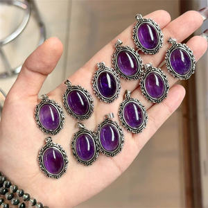 Liontin antik kristal alam, batu energi pelindung cinta kualitas tinggi kecubung setengah perak - Product Image 4