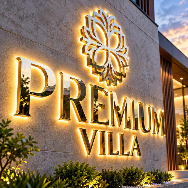 Custom Backlit Metal Letters Gold Stainless Steel 3D Logo Sign Halo Illuminated Signage for Hotel Villa Commercial Building