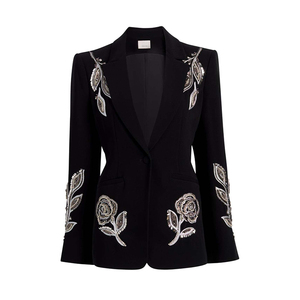 ZYHT 73307 Conjunto de traje bordado negro para <span class=keywords><strong>mujer</strong></span> Blazer formal a medida con patrones florales para eventos nocturnos - Product Image 3
