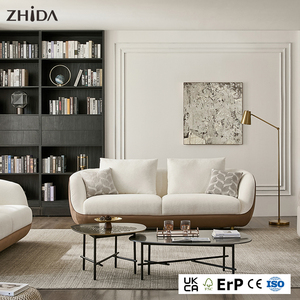 Divano Moderno di Lusso a 3 Posti in Tessuto Marrone <span class=keywords><strong>e</strong></span> Bianco per Soggiorno, Produzione Diretta - Product Image 1