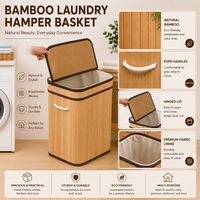 Panier à linge en bambou avec couvercle amovible, poignées en corde, spacieux, grande capacité pour chambre à coucher, sac en tissu