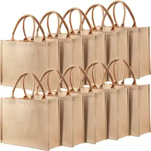 Fabricants personnalisés Sacs en toile de jute naturelle pour l'épicerie Sac fourre-tout en jute pour la plage Sac fourre-tout en toile de jute