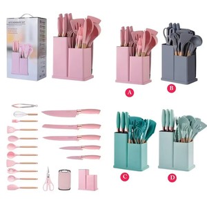 ชุดเครื่องครัว 19 ชิ้น ขายส่ง อุปกรณ์ครัวและอุปกรณ์ทำครัวซิลิโคน พร้อมมีด - Product Image 1
