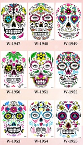 Tatuajes Temporales que Brillan en <span class=keywords><strong>la</strong></span> Oscuridad, UV Neón, Dí<span class=keywords><strong>a</strong></span> de Muertos, Calavera Mexicana, Pegatinas Faciales para Halloween - Product Image 3