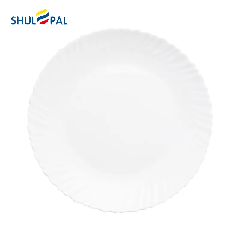 Оптовая продажа, в наличии, стеклянная посуда с белым опалом, 8,5 дюйма, круглая тарелка из закаленного стекла
