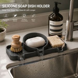Support de rangement auto-drainant en silicone pour éponge, boîte de drainage multifonctionnelle pour évier de cuisine, organisateur de brosses à vaisselle - Product Image 4