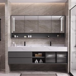 Ensemble de meuble-lavabo mural flottant blanc moderne avec miroir LED intelligent pour salle de bain - Product Image 4