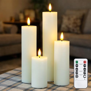 Bougie pilier en paraffine blanche sans fumée pour la décoration de la maison, LED à télécommande, faite à la main, sans parfum, sans flamme, pour les mariages - Product Image 1