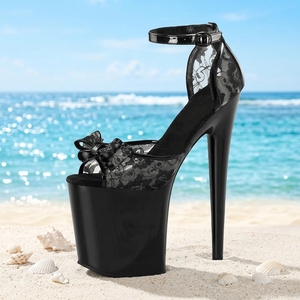 Sandali da 8 Pollici-20cm Sexy Fetish con Fiocco in Pizzo Nero, Tacco Sottile, Ultra Alto, Eleganti per Sfilate di Moda, <span class=keywords><strong>Scarpe</strong></span> per Pole Dance - Product Image 4