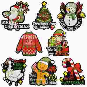 Ensemble avec Père Noël, flocons de neige, sapins de Noël et cannes en sucre, parfait pour les travaux manuels et projets de bricolage de Noël, patch brodé de Noël - Product Image 1