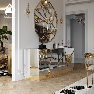 Luxueus gouden messing dressoir, modern high-end designkast voor hotel, villa, luxe eetkamer, handgemaakt meubelset. - Product Image 4