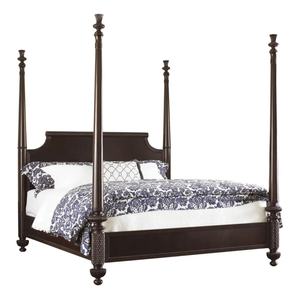 Cama clásica de madera maciza con dosel alto, diseño tradicional tallado a mano, tamaño King ajustable para dormitorio - Product Image 3