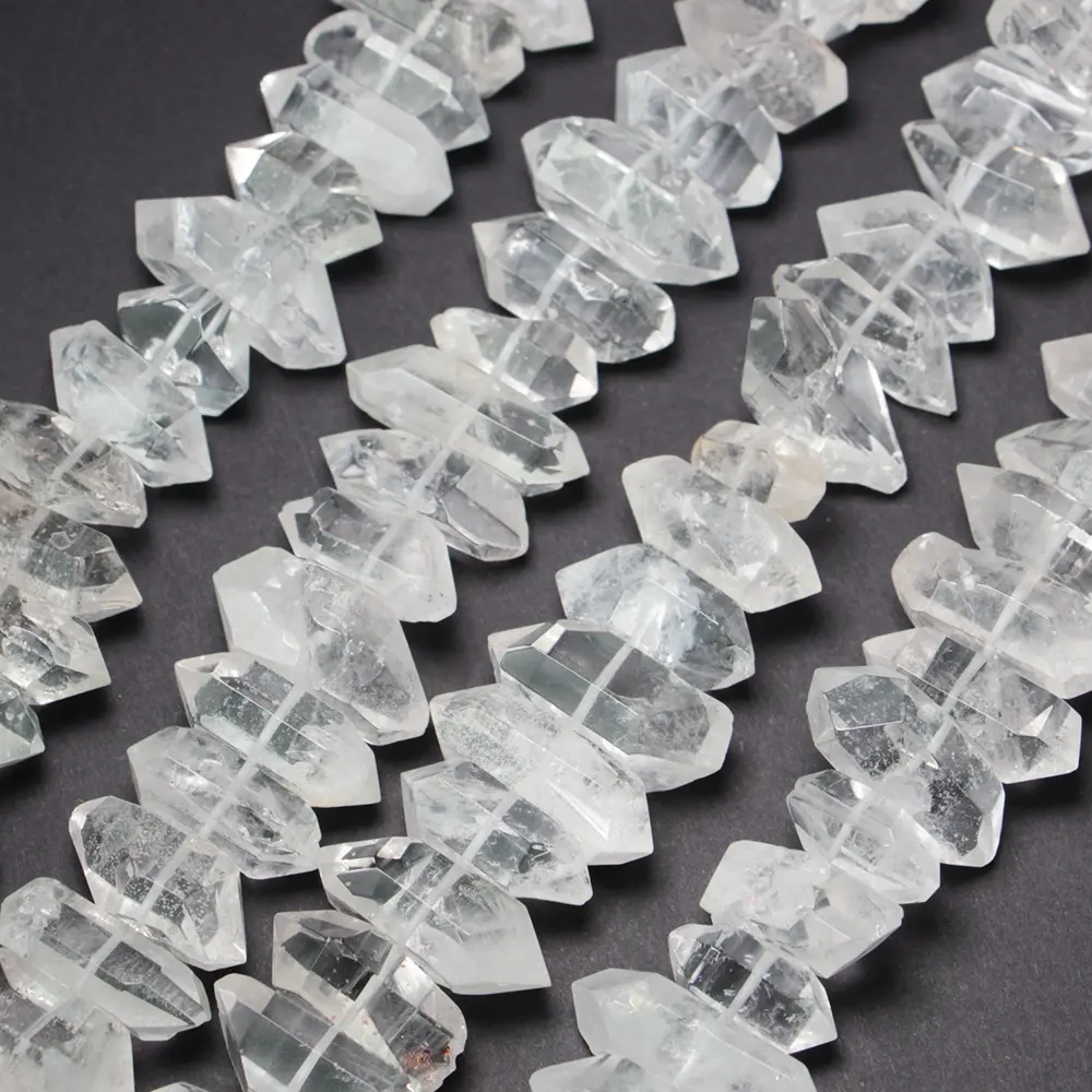 Cuentas de cuarzo de cristal transparente para fabricación de joyas, LS-A1025, gemas sueltas, hebras de cuentas de doble punto, accesorios