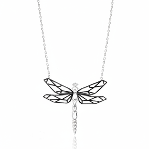 Libélula de Origami chapada en rodio, colgante de plata de ley 925 minimalista, hecho a mano para mujer - Product Image 2