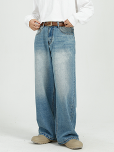 Producción Personalizada de Jeans Coreanos para <span class=keywords><strong>Hombre</strong></span>, Casuales, Holgados, Versátiles, Blancos Pulidos, de Pierna Recta y Ancha - Product Image 2