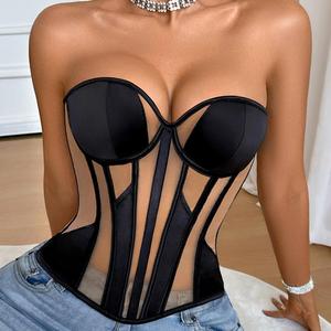 Corsetto Sexy Traspirante in Rete Sottile Stile Europeo e Americano, Top Modellante Trasparente e Interessante - Product Image 1