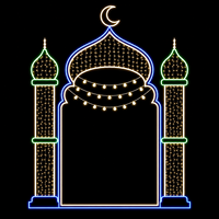 Metallrahmen-Moschee-Bogen Gold-Blau Umrandeter Halbmond-Turm Minarett Ramadan-Motiv Licht für Straßenlaternen Festival-Dekoration IP65