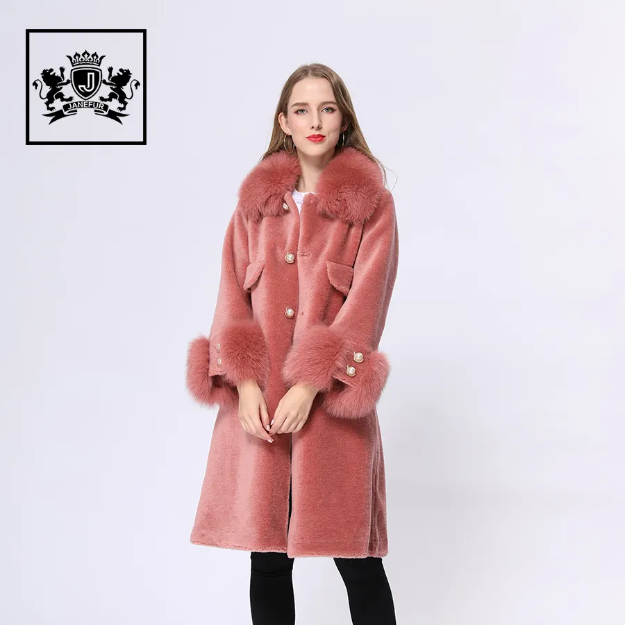 Nieuwe Vrouwen Vintage Stijl Roze Bontjas Voor Mooie Meisjes Real Shearling Jas