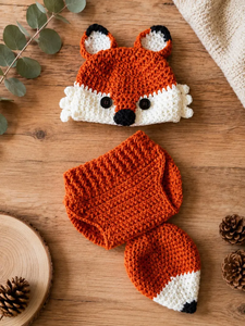 Ensemble bonnet et écharpe en crochet pour tout-petit, motif renard, accessoire de photographie d'hiver unisexe - Product Image 3
