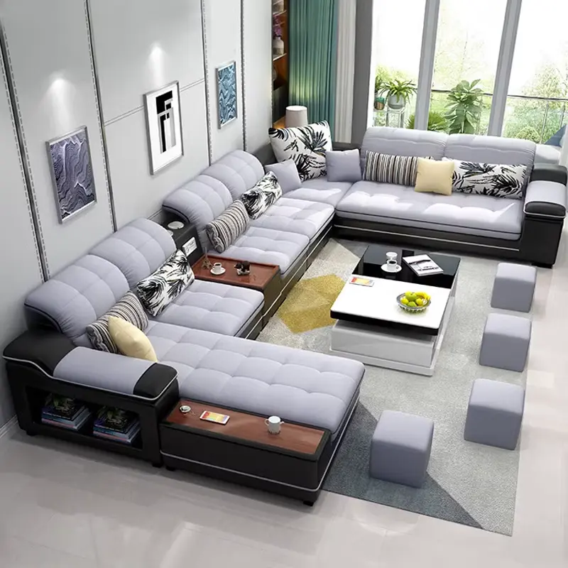 أريكة زاوية حديثة على شكل U أريكة منزلية بسطح جلد CEFS049
