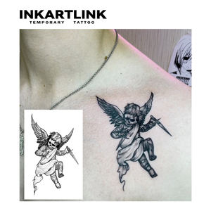 Autocollant de <span class=keywords><strong>tatouage</strong></span> temporaire personnalisé motif ange noir, cupidon, crâne, à base de plantes, imperméable, longue durée 15 jours, semi-permanent, <span class=keywords><strong>pour</strong></span> poitrine, épaule, <span class=keywords><strong>homme</strong></span> - Product Image 2