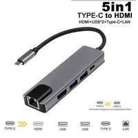 SUIBO Hub USB 3.0 Tipo-C 5 en 1 de Alta Velocidad 5Gbps / Carcasa para Disco Duro LAN, Estación de Acoplamiento de Aleación de Aluminio para Oficina