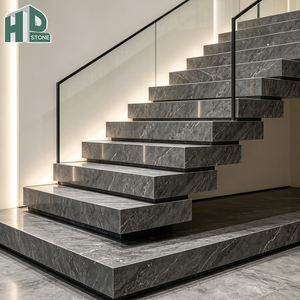 Dalles de marbre gris Emperador Herms poli anti-usure, découpées sur mesure pour marches d'escalier, idéales pour la rénovation d'escaliers de bâtiments commerciaux - Product Image 3