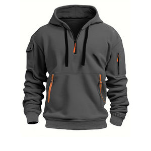 Sudadera con capucha deportiva casual para hombre, con cremallera, corte personalizado, talla grande, primavera, bolsillo frontal, 100% algodón tejido, estilo urbano. - Product Image 5